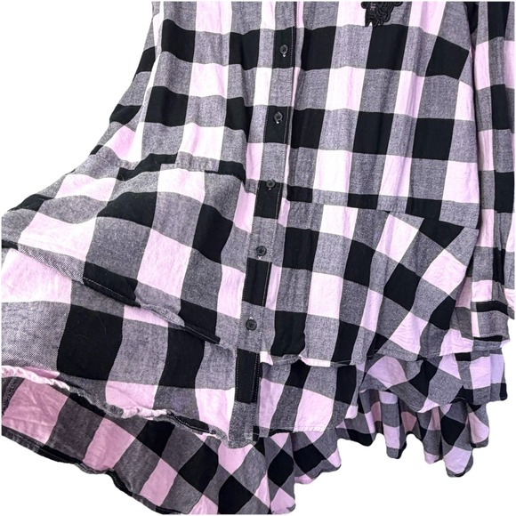 Lane Bryant Pink And Black Buffalo Plaid Hi Low Top Sz 26 - Picture 11 of 14